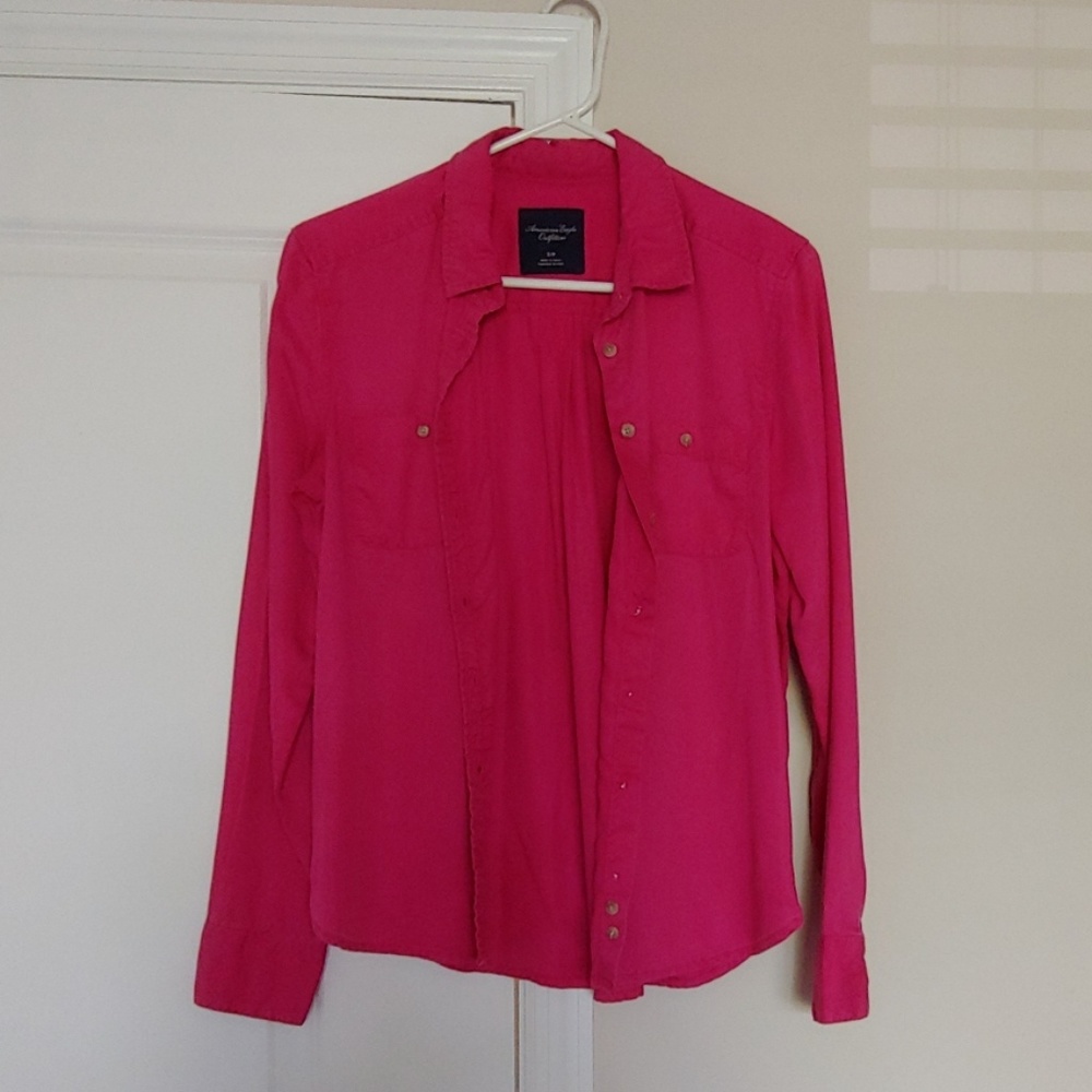 Slightly distressed pink button down